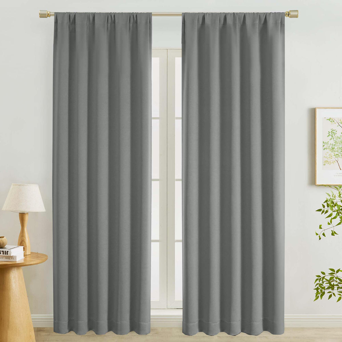 Lecloud Black Blackout Curtains for Bedroom 54 Inch Length 2 Panels