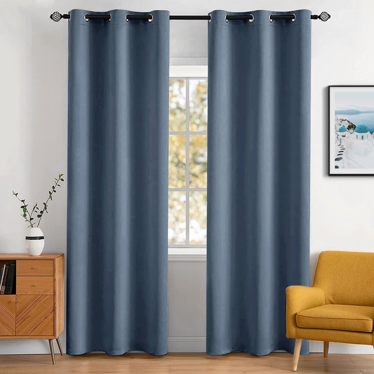MIULEE Beige Blackout Bedroom Curtains 63 Inch Long Light Blocking