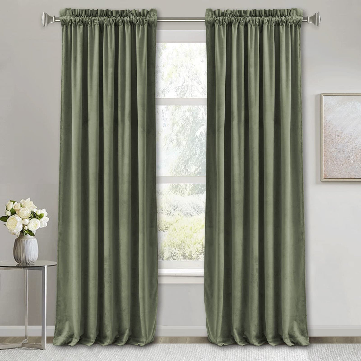 RYB HOME Green Velvet Blackout Curtains 84 inches for Bedroom Living Room
