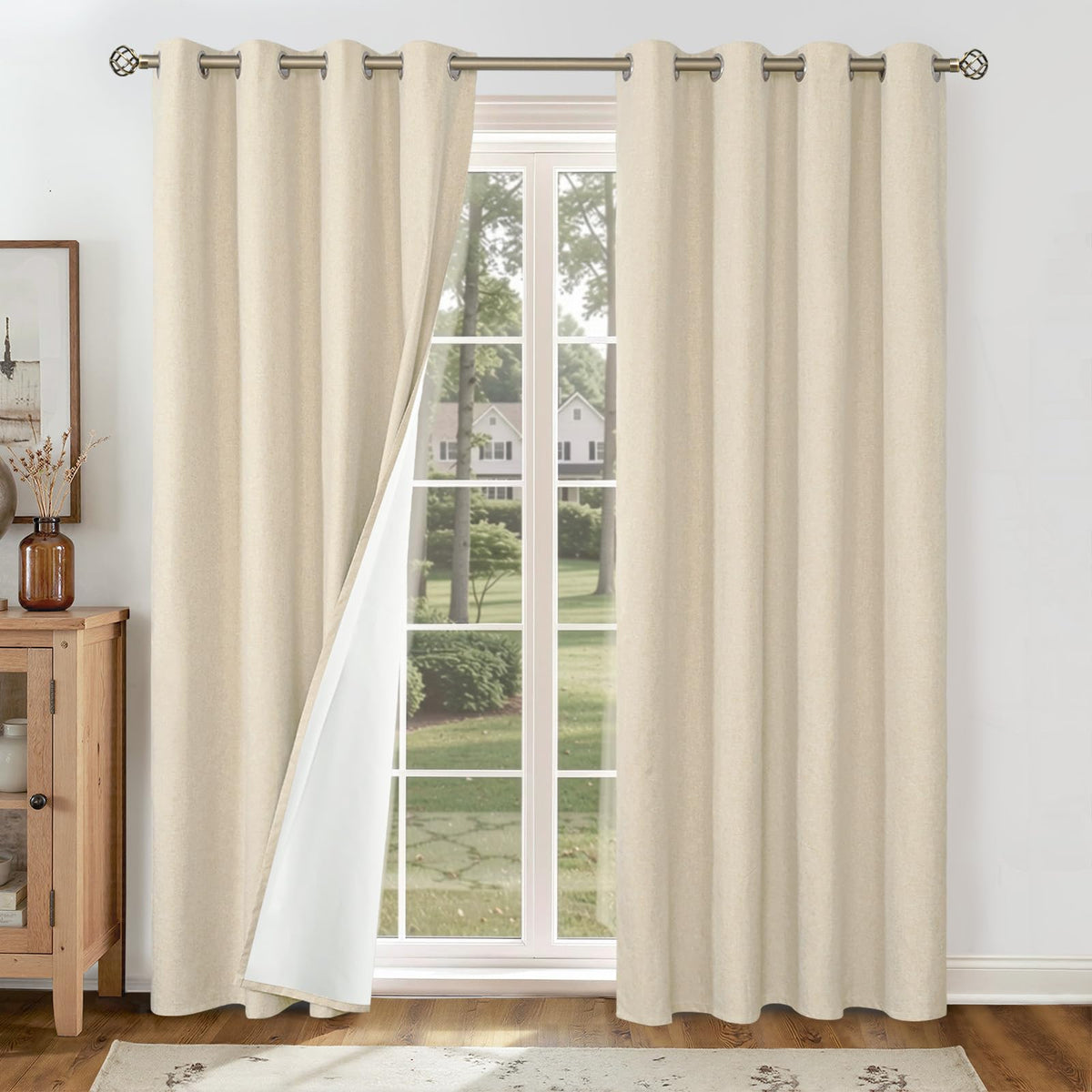 YoungsTex White Linen Blackout Curtains 63 Inch Length for Bedroom 2 Panels