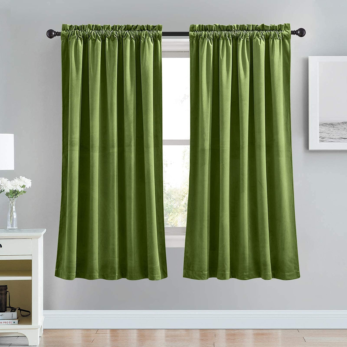 RYB HOME Green Velvet Blackout Curtains 84 inches for Bedroom Living Room