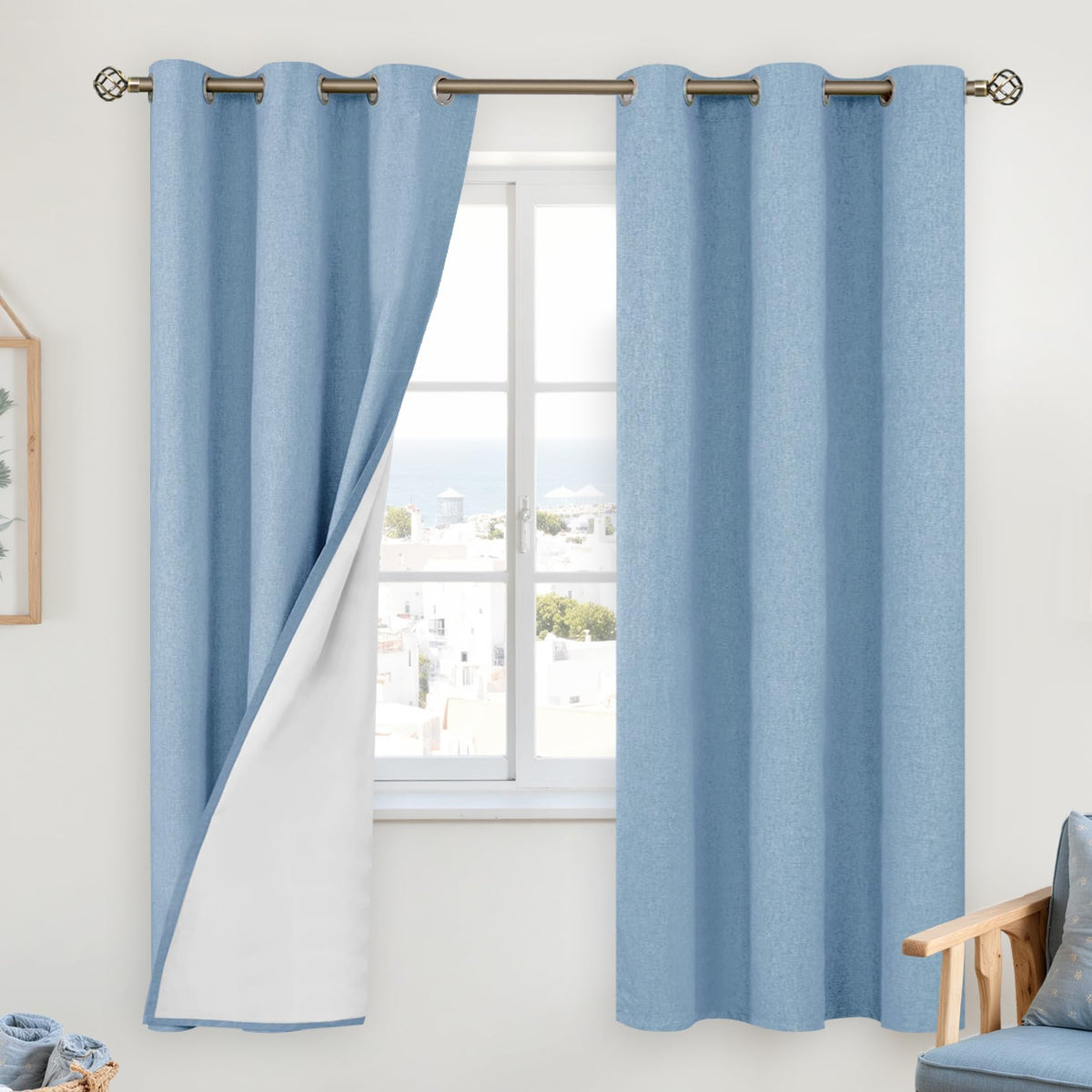 YoungsTex White Linen Blackout Curtains 63 Inch Length for Bedroom 2 Panels
