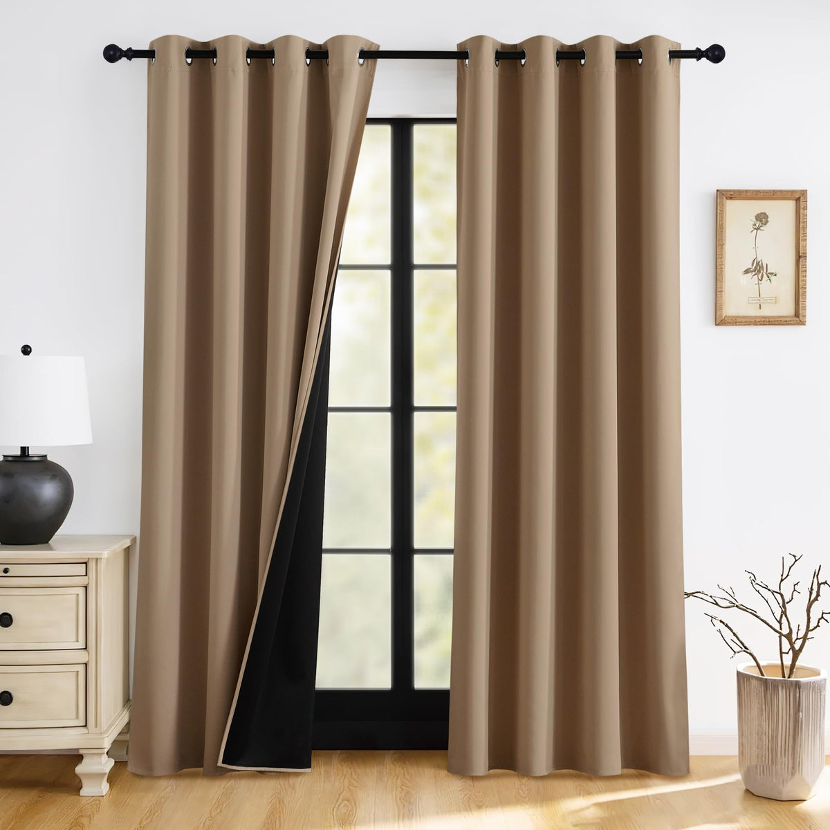 RYB HOME 100% Blackout Black Curtains for Bedroom Living Room 84 inch Long