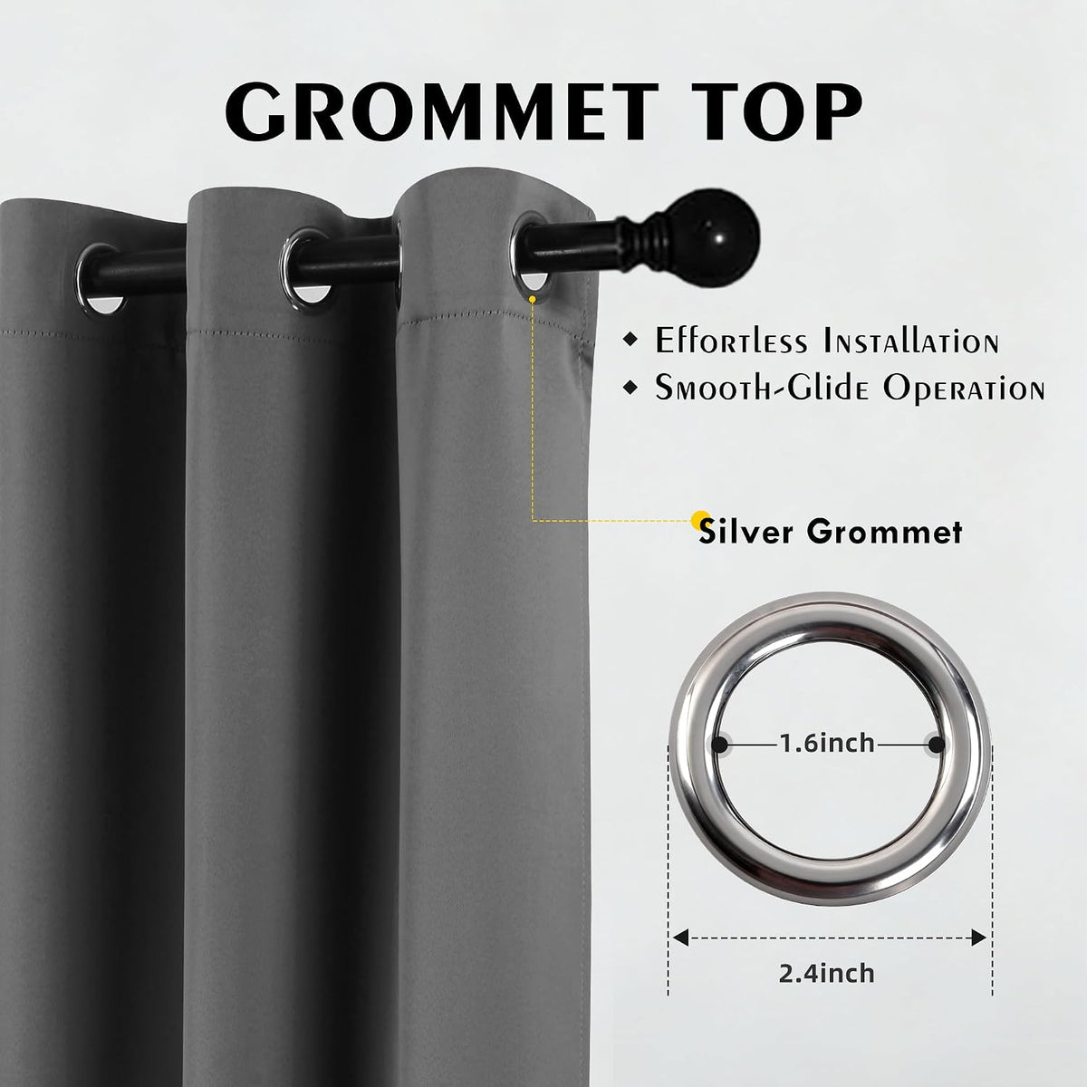 2-Panel Charcoal Grey Blackout Curtains 84" Length for Bedroom