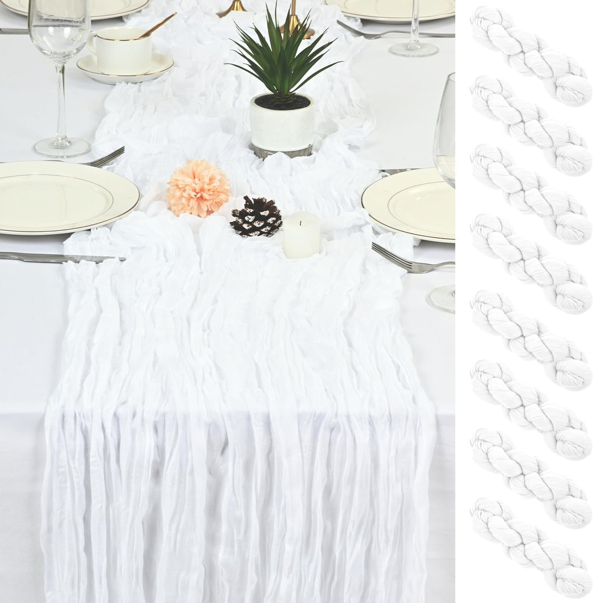 8 Pack Gold Cheesecloth Table Runner 17x108 inch Boho Gauze Cheese Cloth Table Runners for Wedding Party Baby Bridal Shower Home Decor