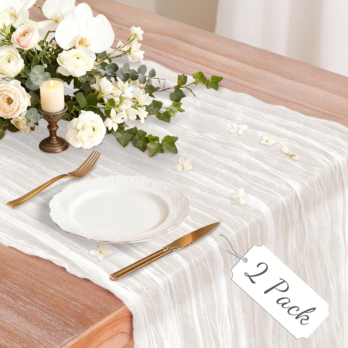 2 Pack Cheesecloth Table Runner, 120 Inch Pink Table Runner for Decor