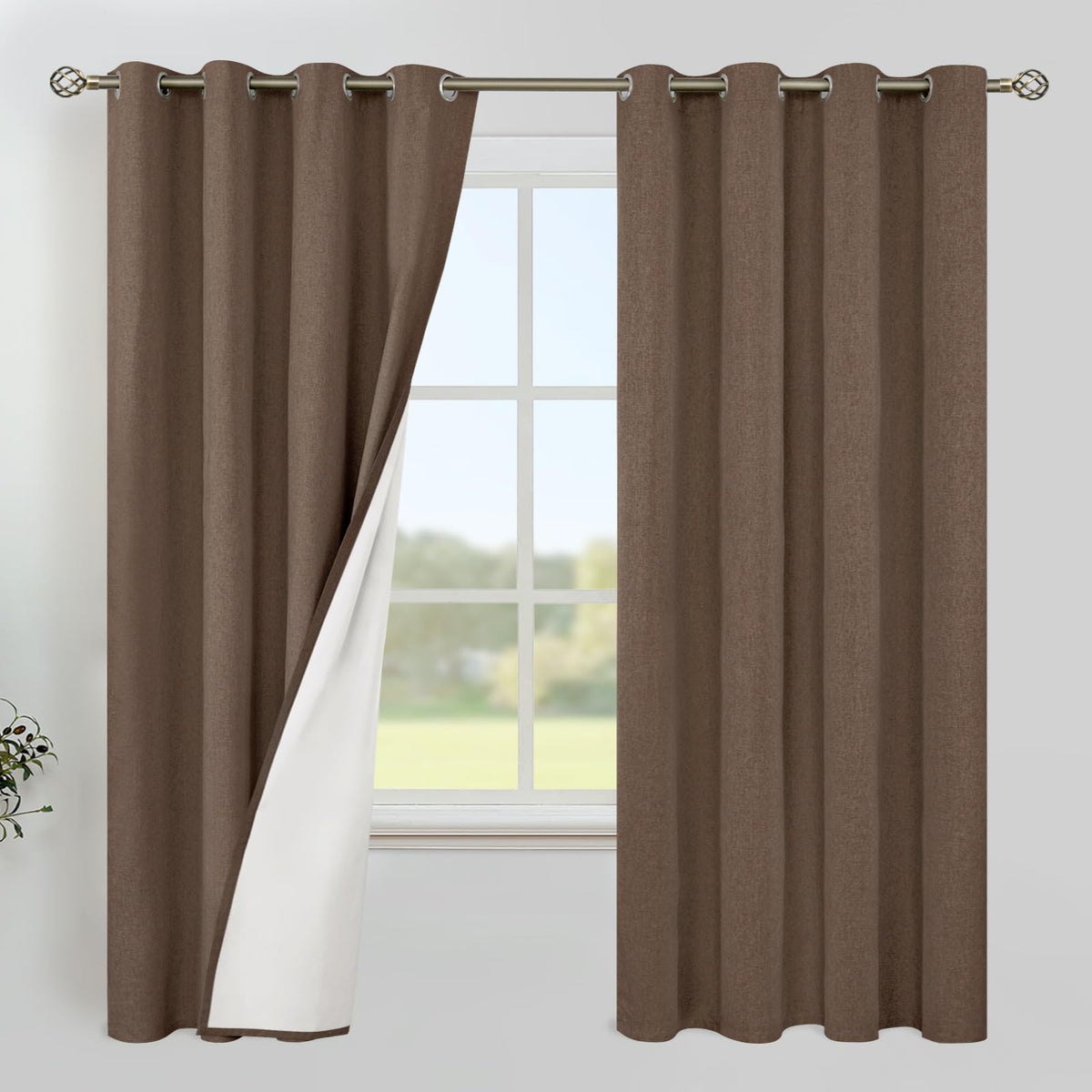 YoungsTex White Linen Blackout Curtains 63 Inch Length for Bedroom 2 Panels