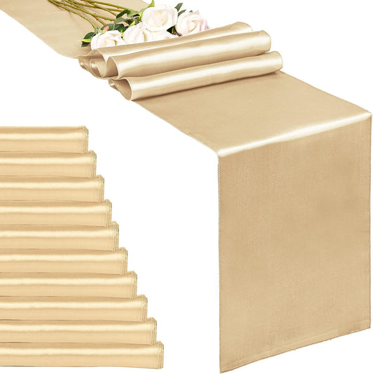 10-Pack Champagne 12 x 108 inches Long Premium Satin Table Runner