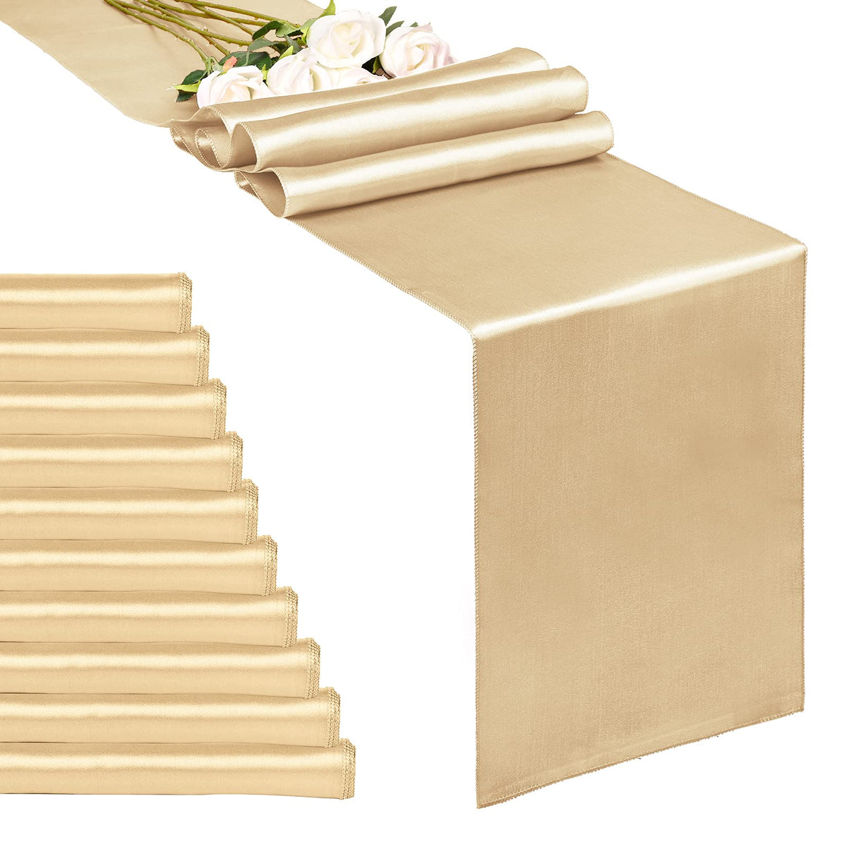 10-Pack Champagne 12 x 108 inches Long Premium Satin Table Runner
