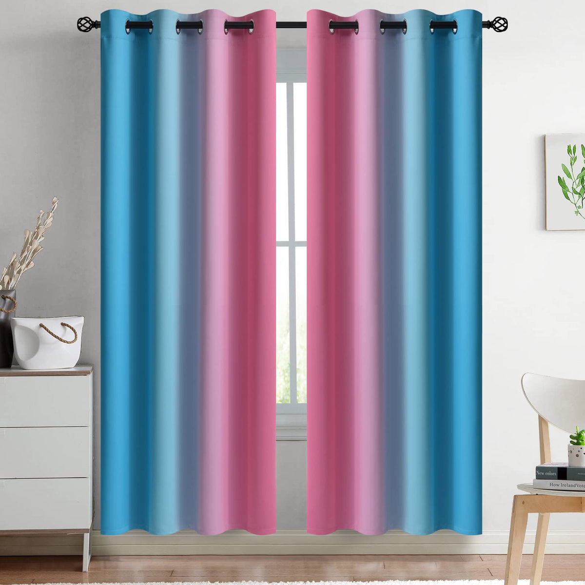 Yakamok Ombre Curtains Blue and Greyish White for Living Room,52Wx84L