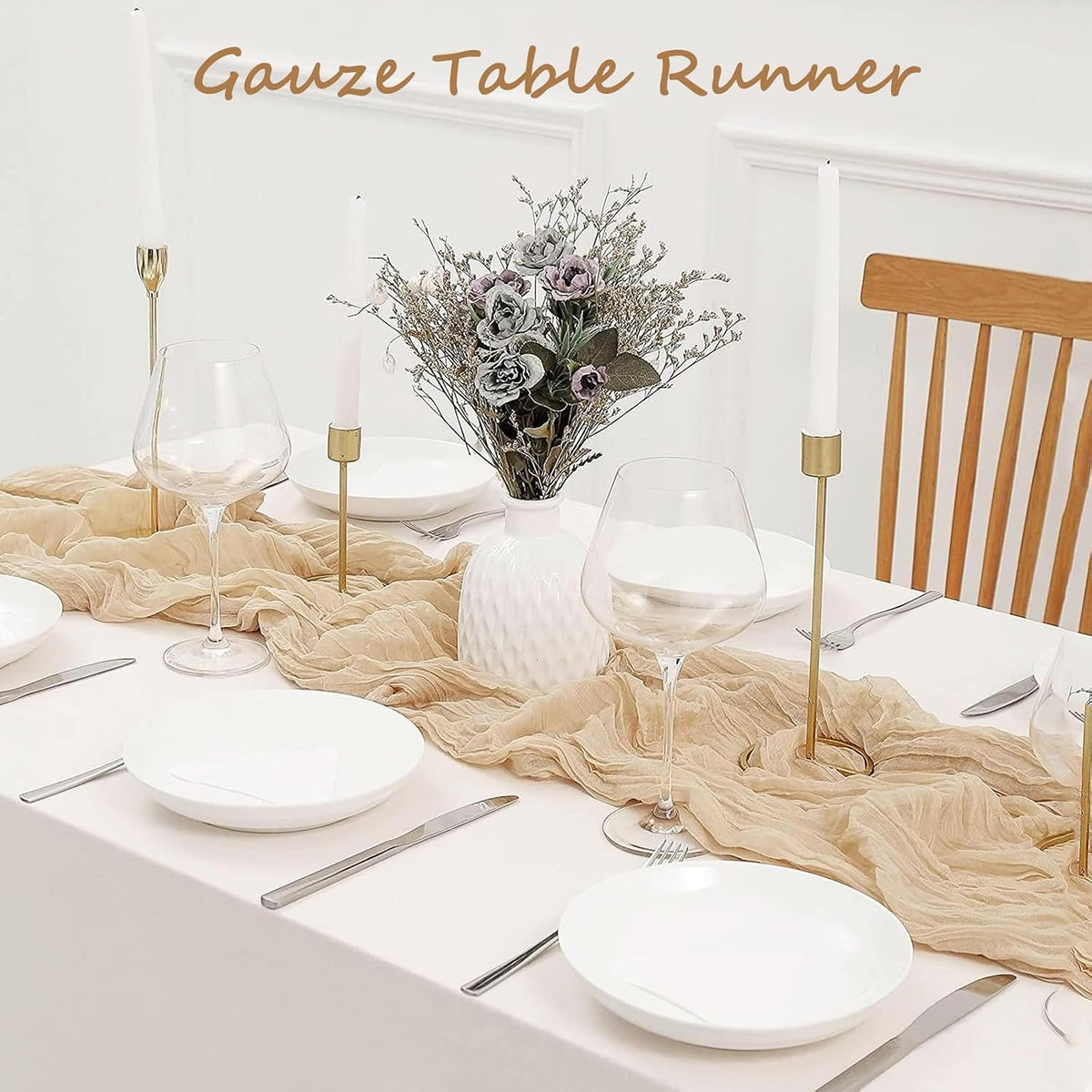 12 Pack Beige Cheesecloth Table Runner, 35x120 Inch Summer Gauze Cheese Cloth Table Runners 10 FT Beige Table Runner for Wedding Baby Shower Birthday Party Table Decors