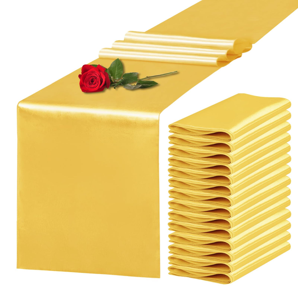 10 Pack Satin Table Runner 12 x 108 Inch Long Light Gold Silk Table Runner for Wedding Party Banquet Birthday Decoration