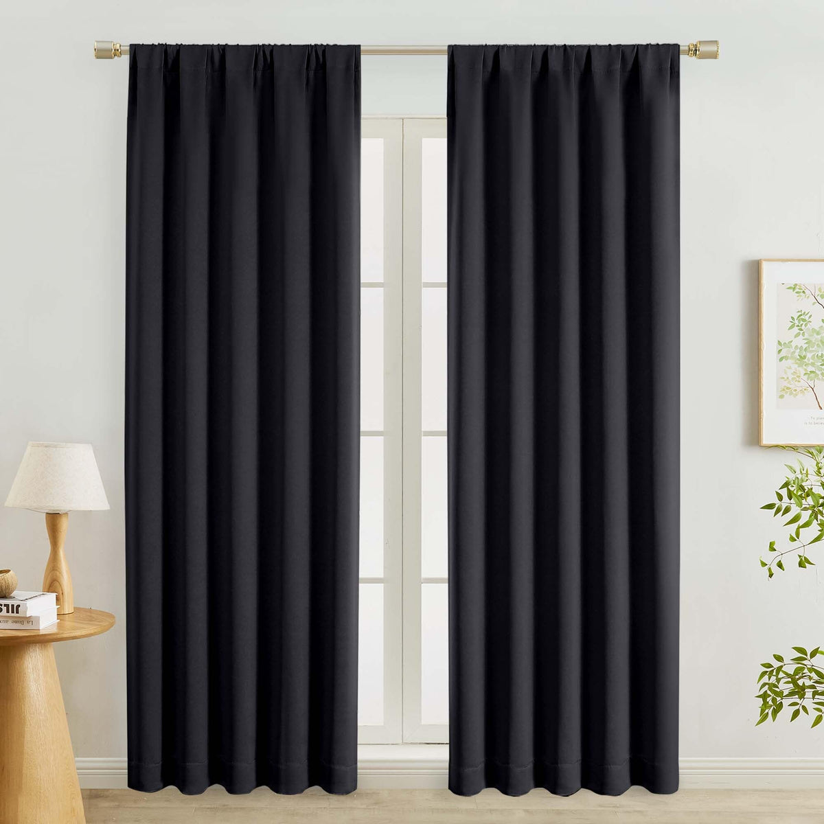 Lecloud Black Blackout Curtains for Bedroom 54 Inch Length 2 Panels