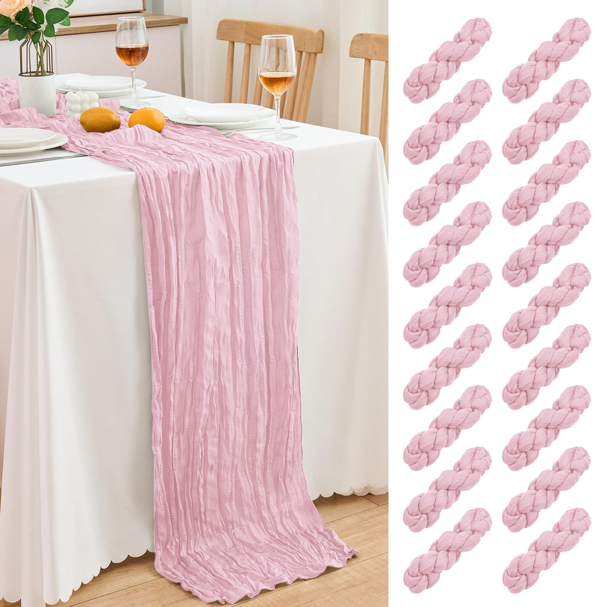 18 Pack Pink Cheesecloth Table Runner 21.5x120 Inch, Semi Sheer Boho Gauze Cheese Cloth Fabric Table Runners 10 FT Long for Wedding Party Baby Shower Birthday Home Decor