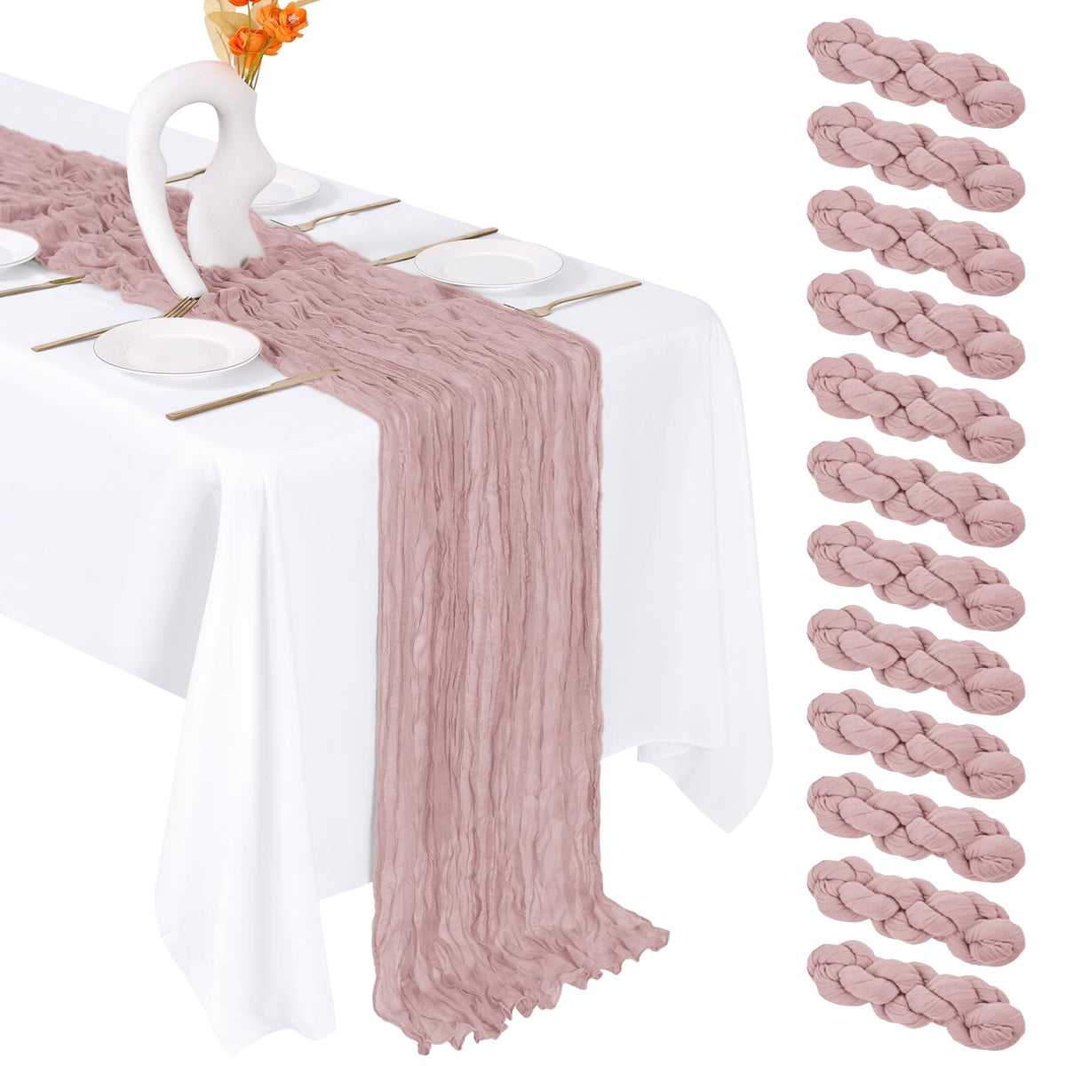 12 Pack Emerald Green Cheesecloth Table Runner 20 x 120 Inch Gauze Table Runner Fabric Semi Sheer Cheese Cloth Table Decor Bulk for Rustic Romantic Wedding Baby Shower Party Table Decoration