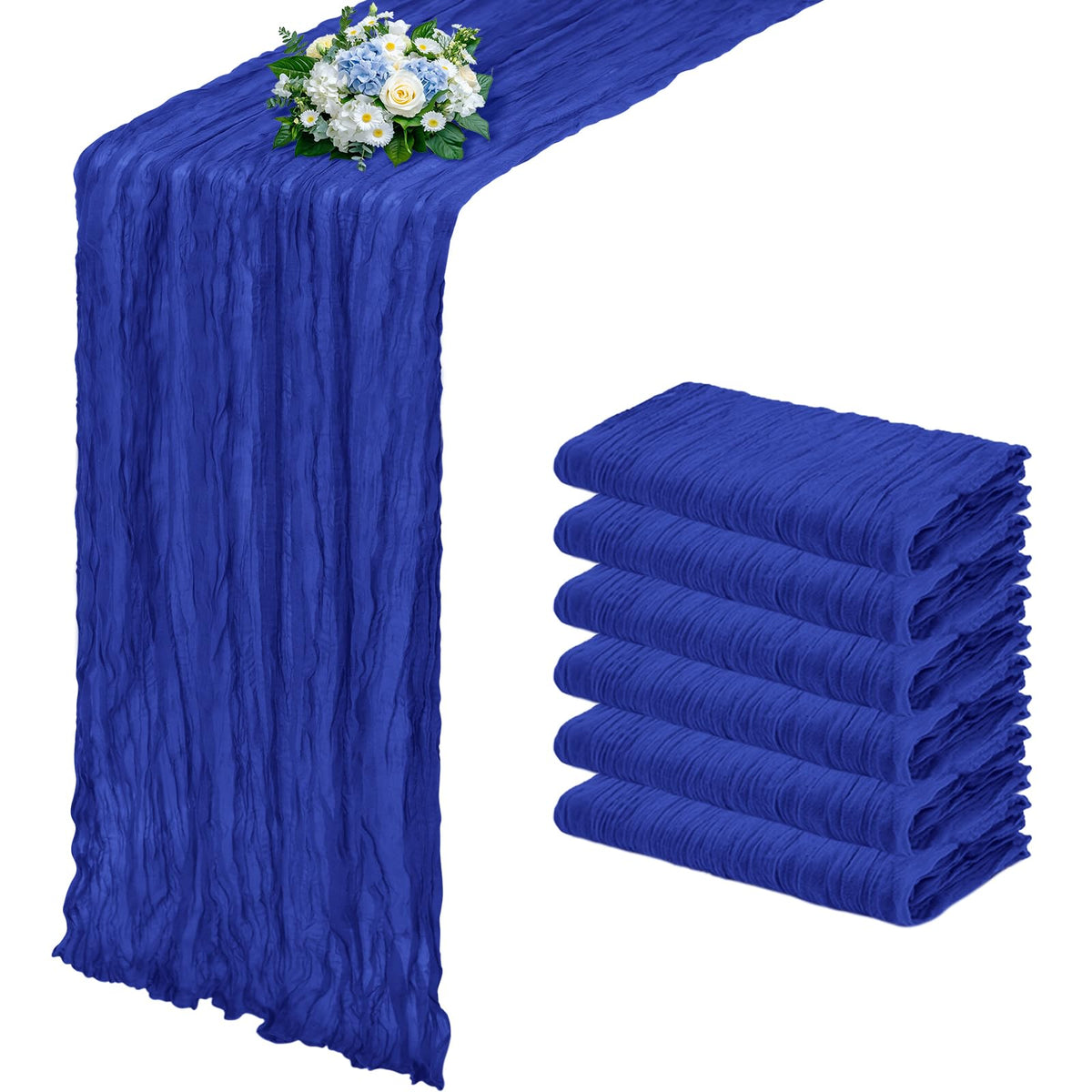 12 Pack Dusty Blue Cheesecloth Table Runner 17x108 Inch Semi Sheer Boho Gauze Cheese Cloth Fabric Table Runners, for Wedding Party Baby Shower Birthday Home Decor Garden Farmhouse