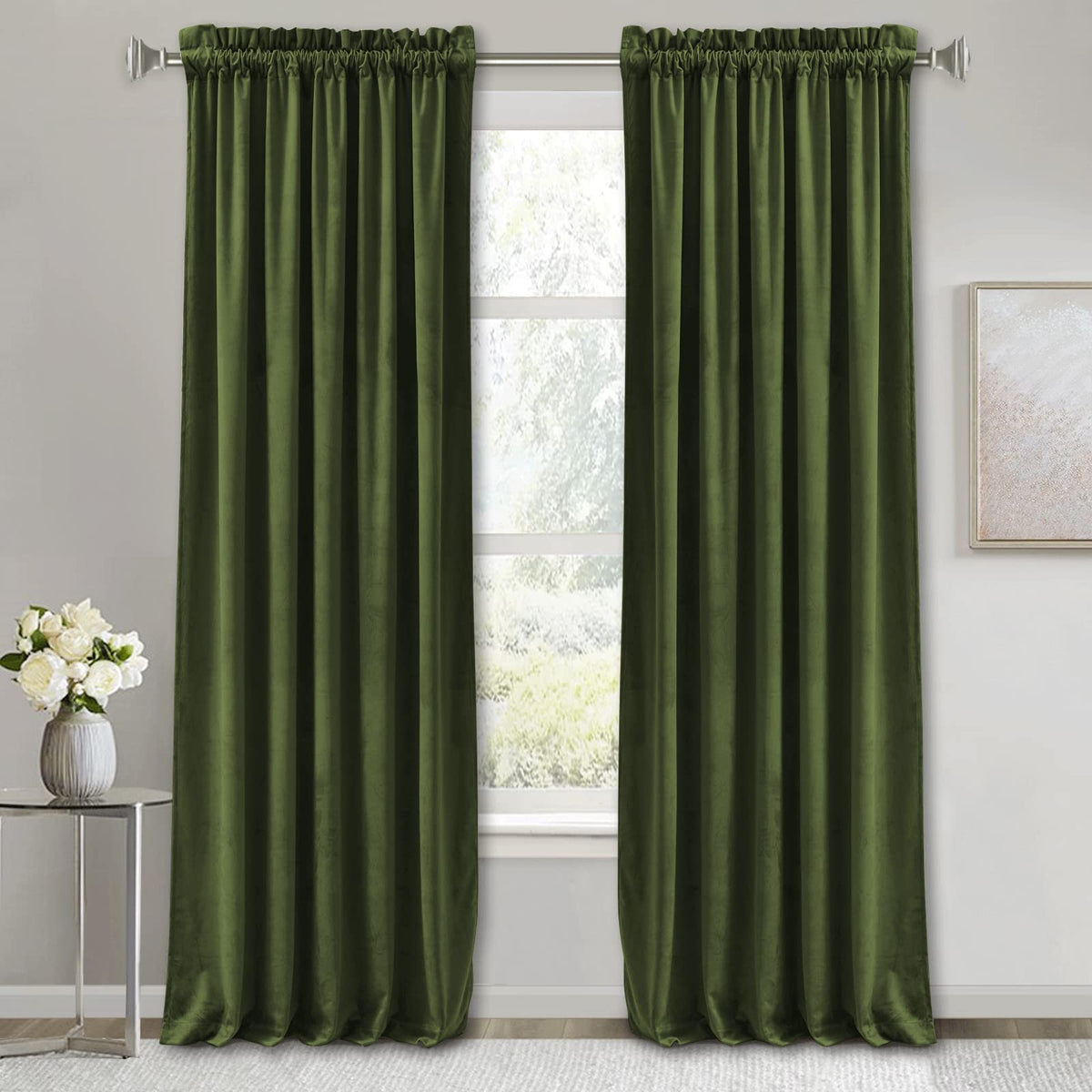 RYB HOME Green Velvet Blackout Curtains 84 inches for Bedroom Living Room