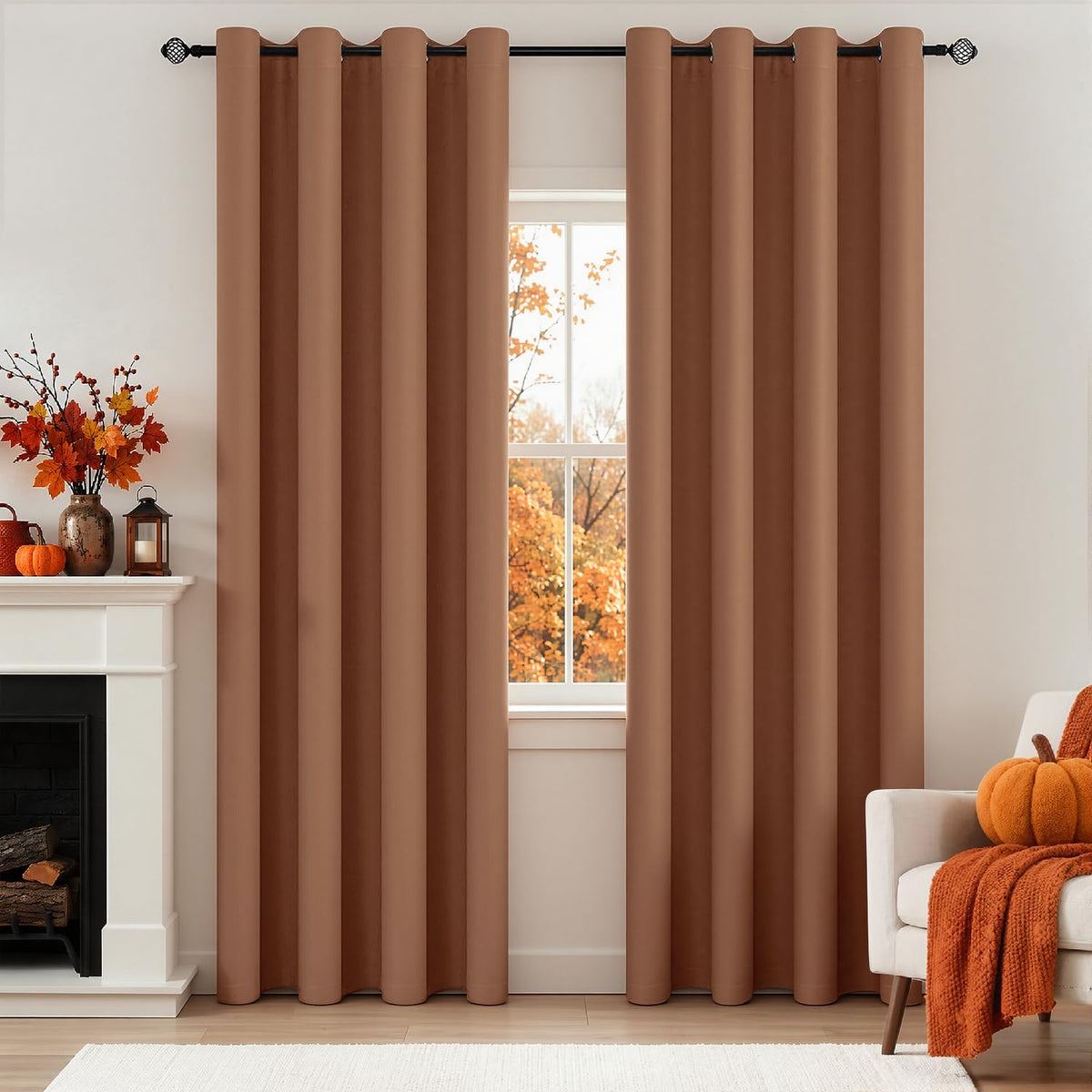 MIULEE Beige Blackout Bedroom Curtains 63 Inch Long Light Blocking