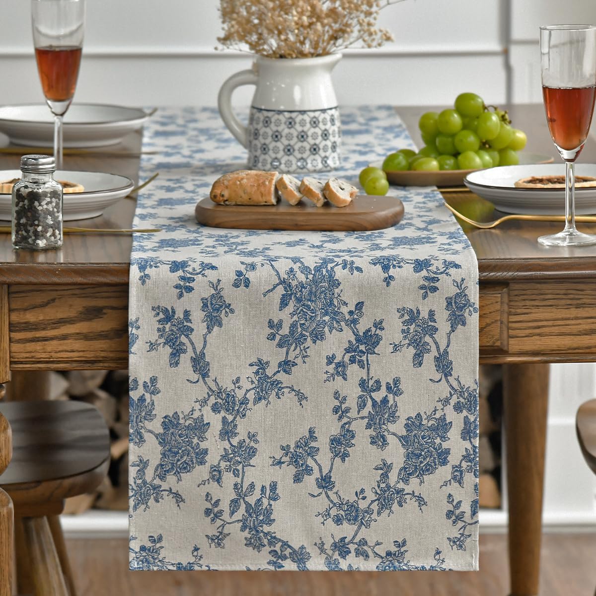 Artoid Mode Dark Grey 13x120 Inch Chinoiserie Table Runner