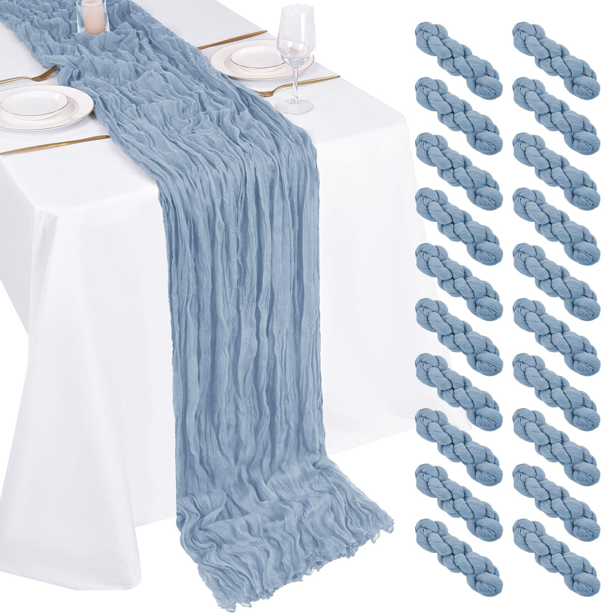 10 Pack Beige Cheesecloth Table Runner 17x108 Inch Semi Sheer Boho Gauze Cheese Cloth Table Runners, for Wedding Bridal Shower Birthday Party Home Decor Garden Farmhouse