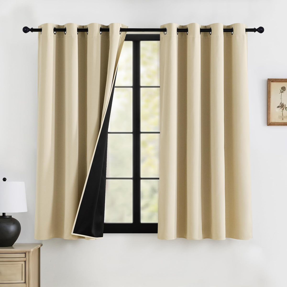 RYB HOME 100% Blackout Black Curtains for Bedroom Living Room 84 inch Long