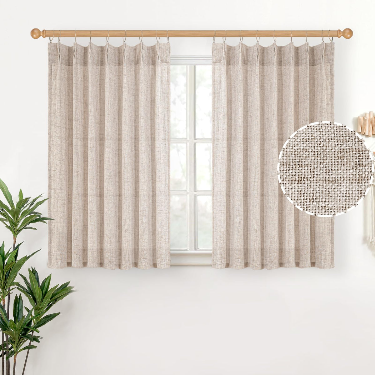 YoungsTex Linen Semi Sheer Curtains 72 Inch Length, Light Filtering Drapes