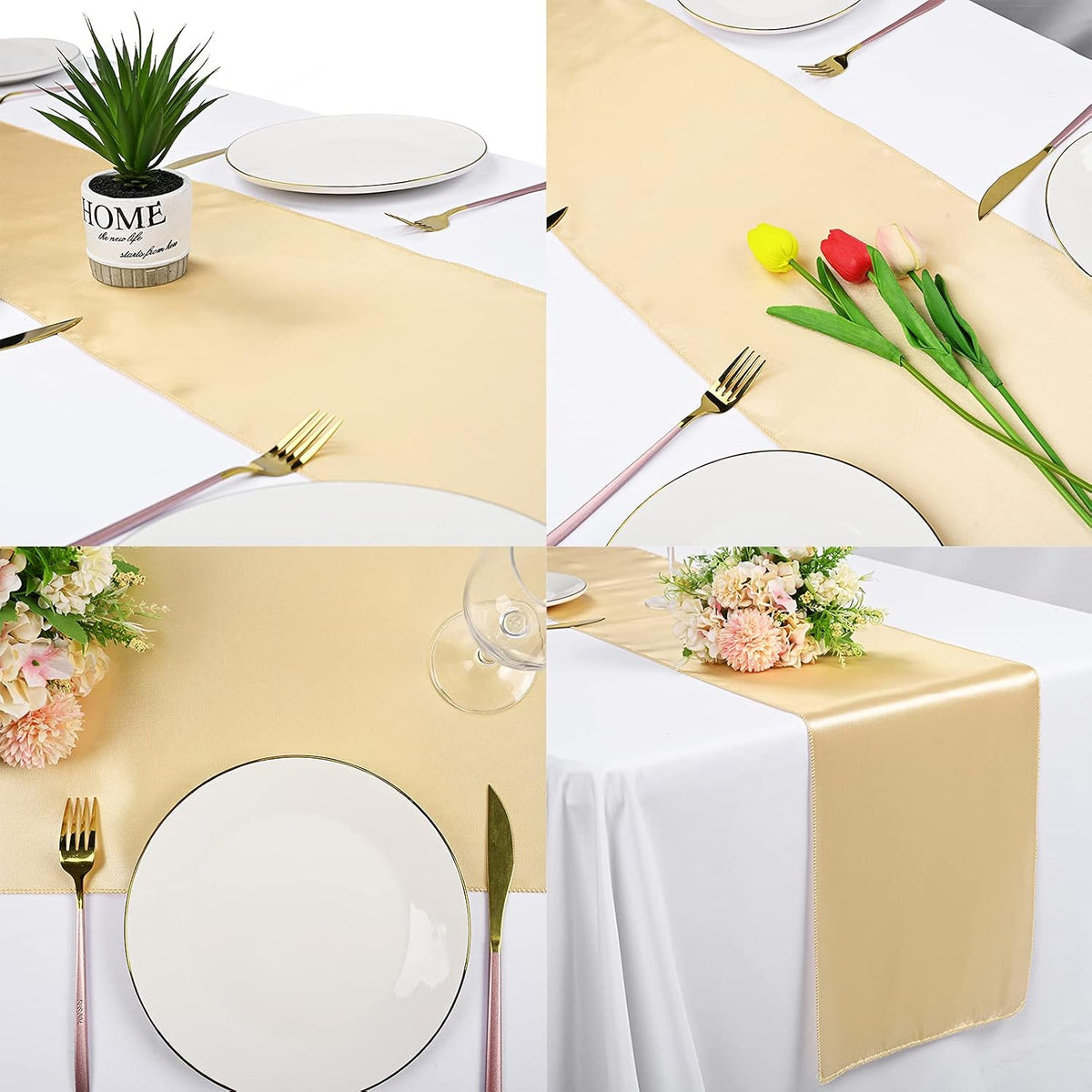 10-Pack Champagne 12 x 108 inches Long Premium Satin Table Runner
