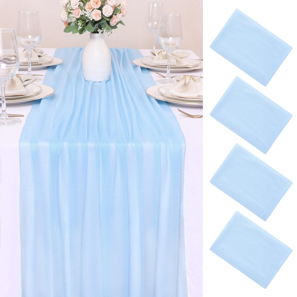 10FT White Chiffon Table Runner 30x120 Inches Romantic Sheer Table Runner Boho forBridal Shower Decorations Wedding Birthday Party Outdoor Decor