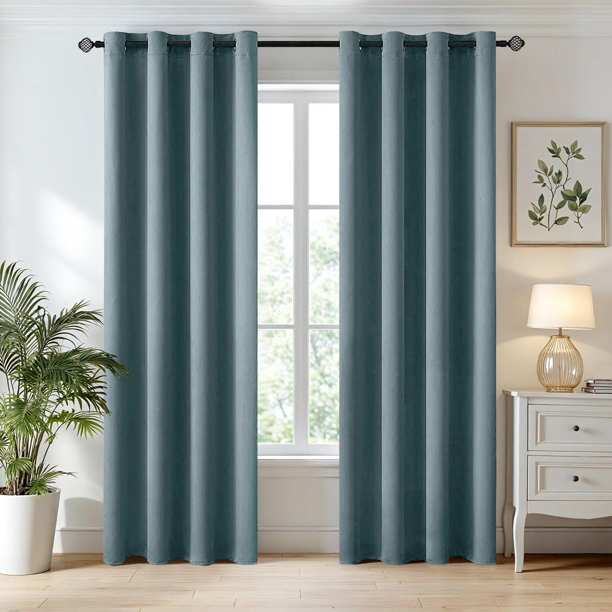 MIULEE Beige Blackout Bedroom Curtains 63 Inch Long Light Blocking