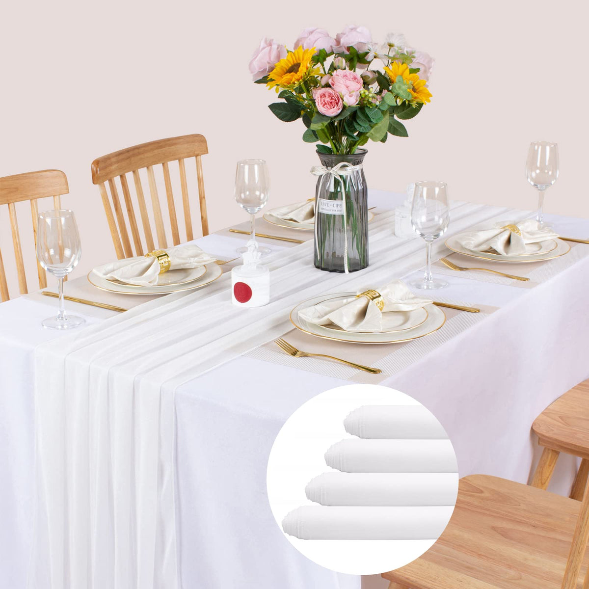 10FT White Chiffon Table Runner 30x120 Inches Romantic Sheer Table Runner Boho forBridal Shower Decorations Wedding Birthday Party Outdoor Decor