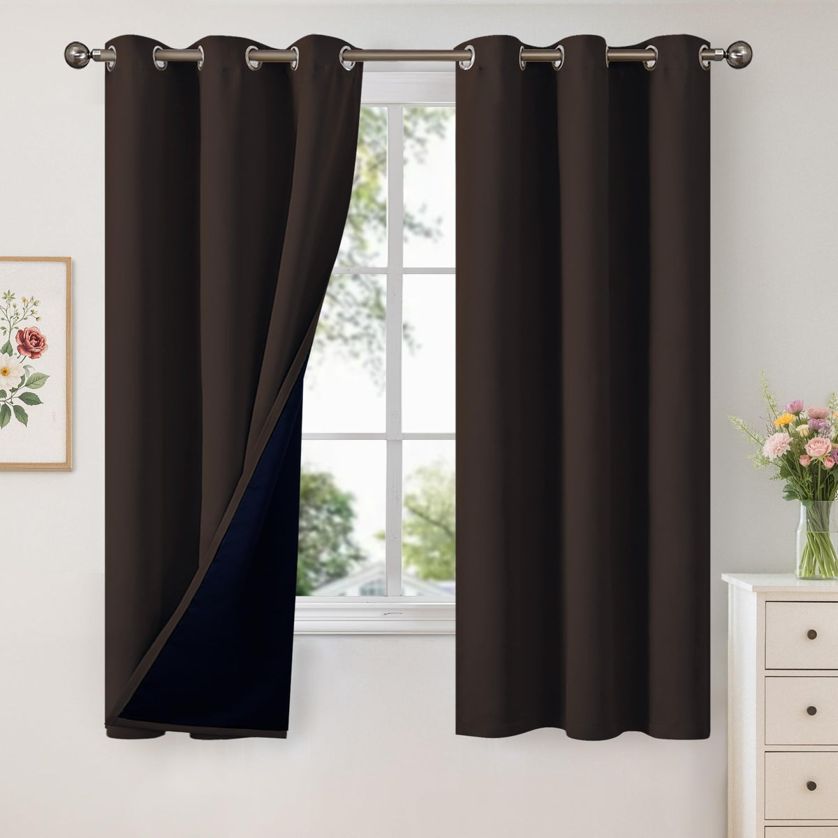 YoungsTex White Linen Blackout Curtains 63 Inch Length for Bedroom 2 Panels