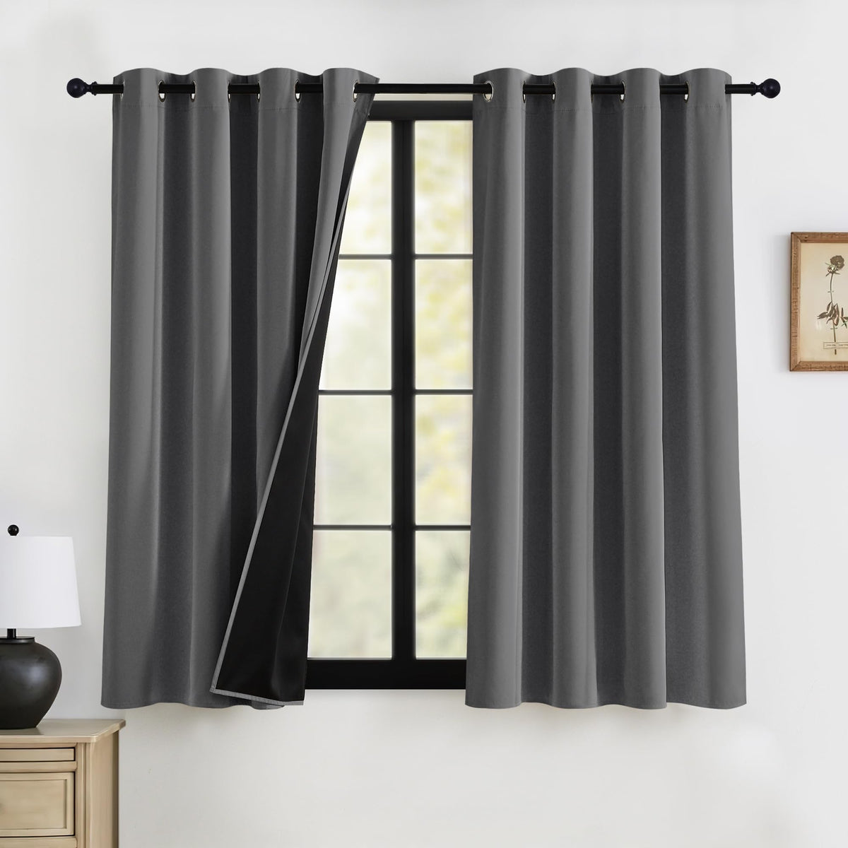 RYB HOME 100% Blackout Black Curtains for Bedroom Living Room 84 inch Long
