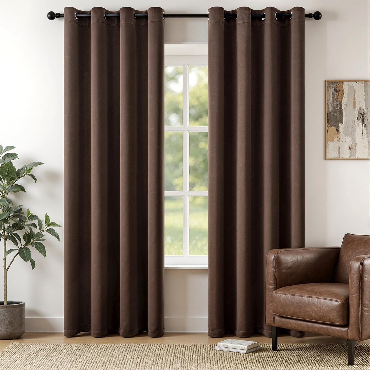 MIULEE Beige Blackout Bedroom Curtains 63 Inch Long Light Blocking