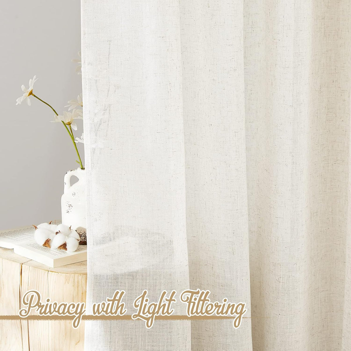 NICETOWN Natural Linen Curtains 70 Inches Length, 2 Panels, W37 x L70
