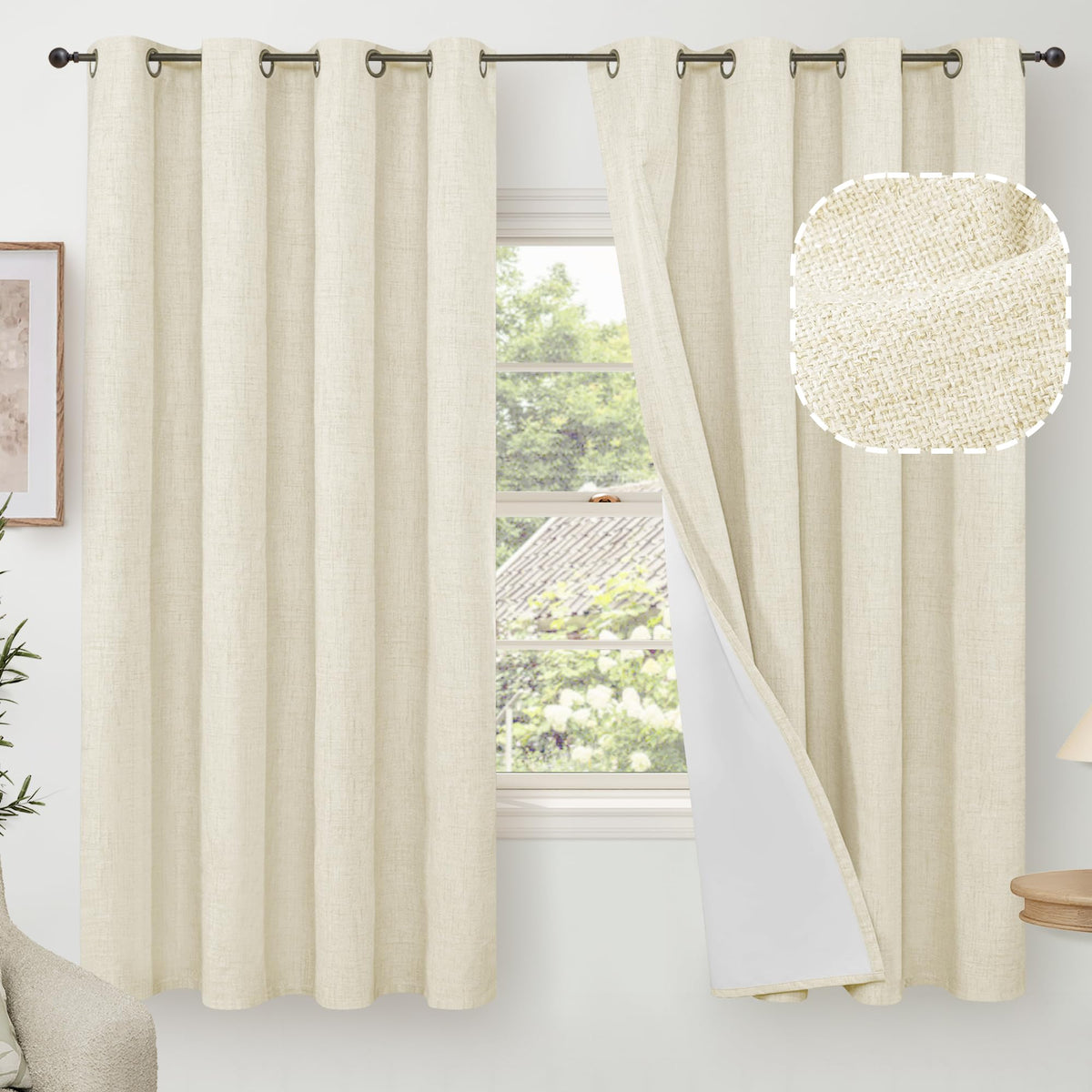Lajode Natural Linen Blackout Curtains for Bedroom - 52x84 Inch 2 Panels
