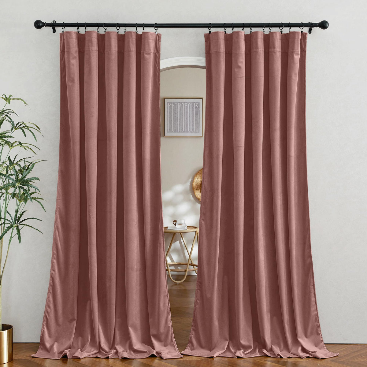 RYB HOME Green Velvet Blackout Curtains 84 inches for Bedroom Living Room