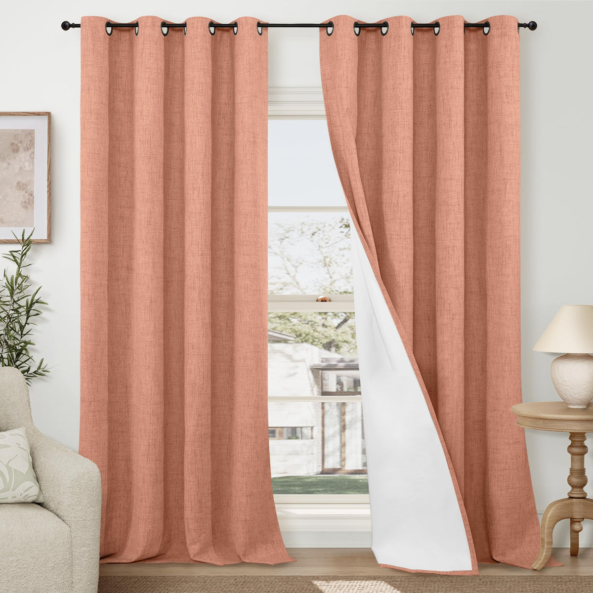 Lajode Natural Linen Blackout Curtains for Bedroom - 52x84 Inch 2 Panels