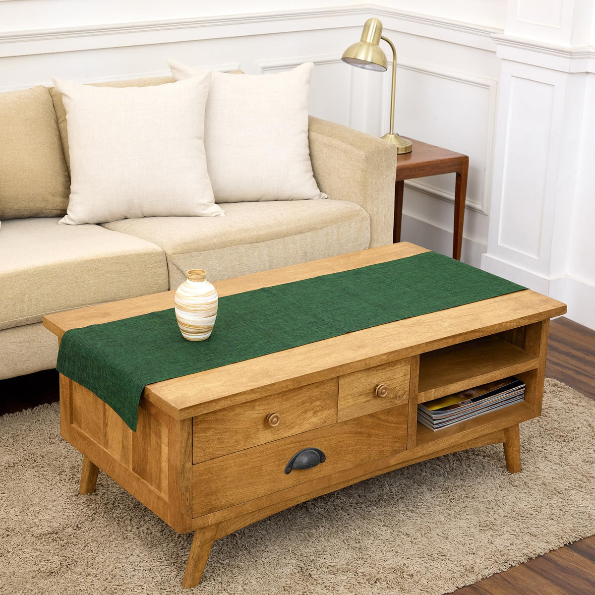 Solino Home 100% Pure Linen Table Runner Natural Long, Athena 14 x 108 in