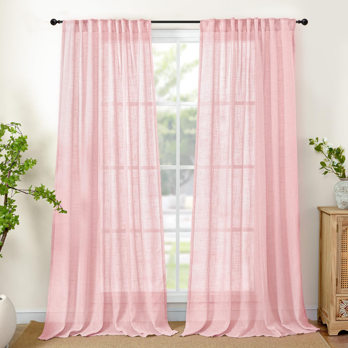 YoungsTex Linen Semi Sheer Curtains 72 Inch Length, Light Filtering Drapes