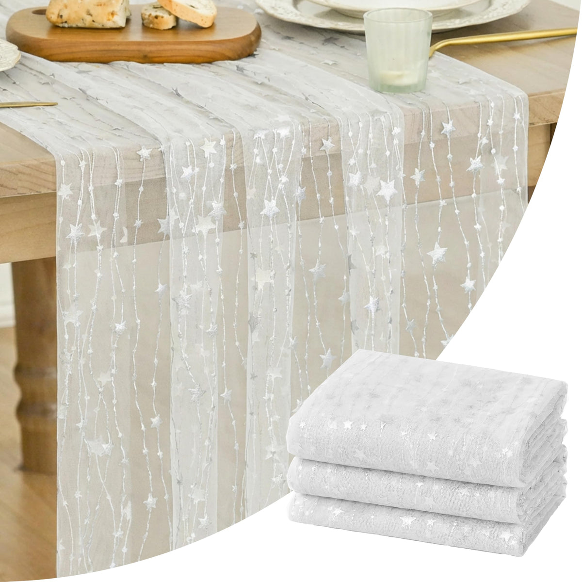 Artoid Mode Stars Pink Gauze Table Runner 10FT, Glitter Metallic Foil Sheer Dining Wedding Anniversary Holiday Birthday Table Decor for Home Party