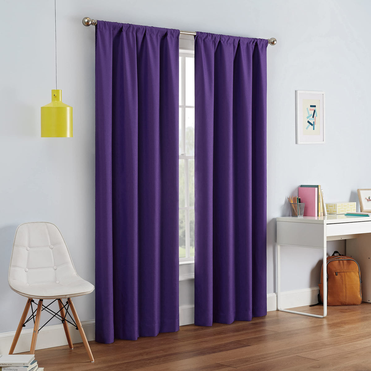 ECLIPSE Kendall Modern Blackout Thermal Rod Pocket Window Curtain for Bedroom or Living Room (1 Panel), 42 X 84, White