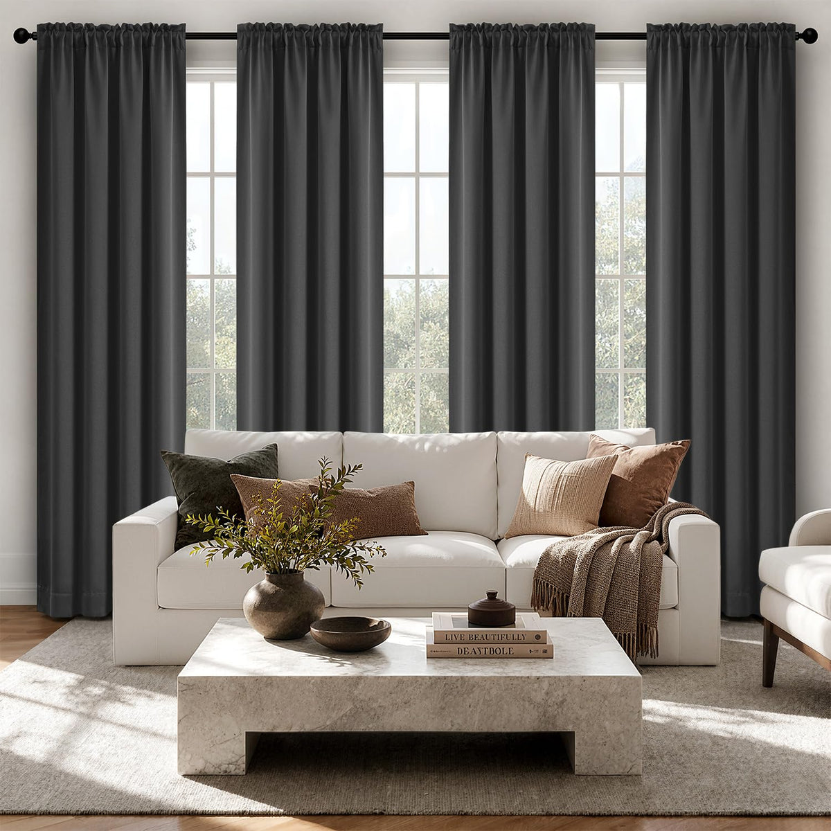 MIULEE Sage Green Blackout Curtains 63 Inch Length for Bedroom 4 Panels
