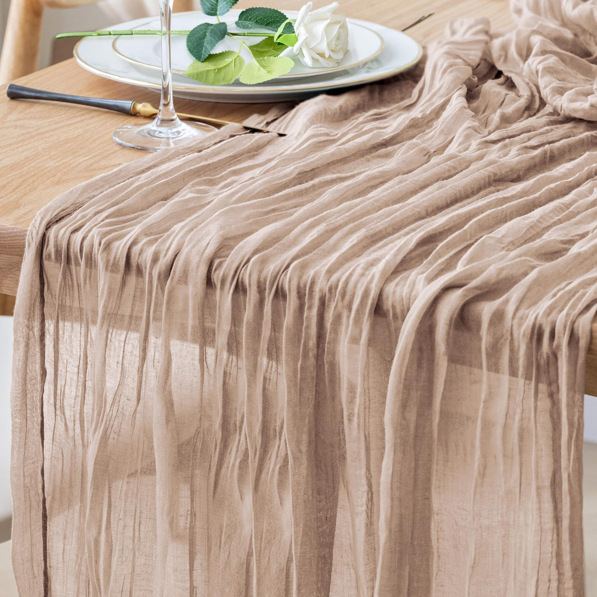 Cheesecloth Table Runner 10FT Blushing Pink Boho Gauze Sheer Runners