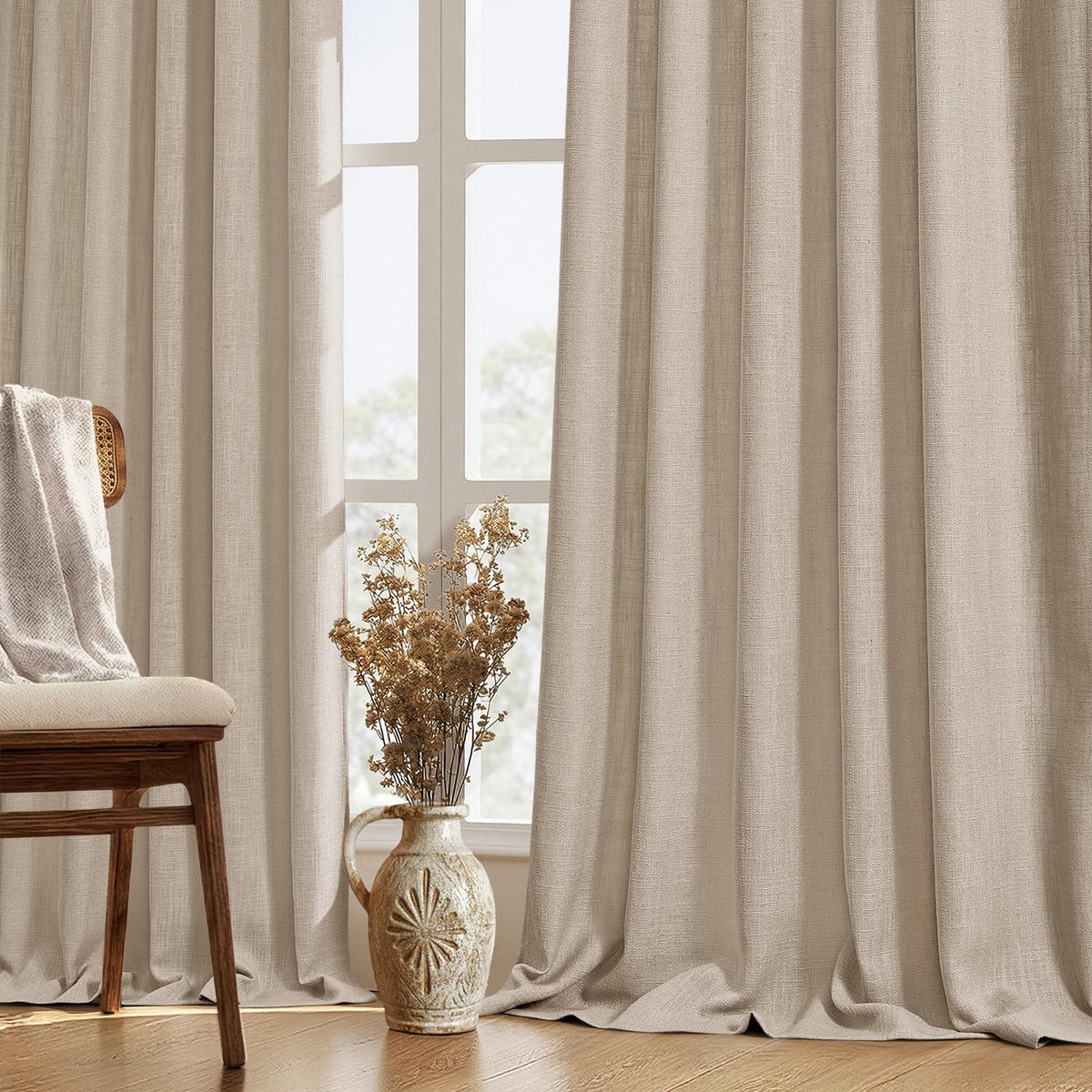 MIULEE Thick Linen Curtains 96 Inches Long Light Blue Semi Sheer for Farmhouse/Living Room/Bedroom, Linen Textured Light Filtering Window Privacy Drapes with Back Tab Rod Pocket, 42Wx96L, Set of 2
