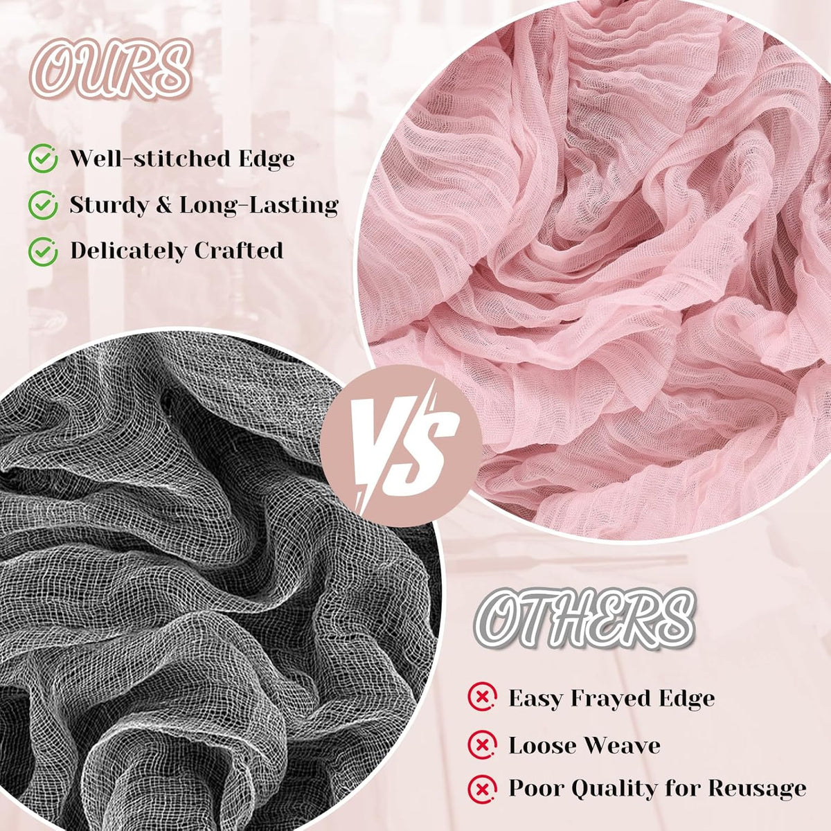 2 Pack Cheesecloth Table Runner, 120 Inch Pink Table Runner for Decor
