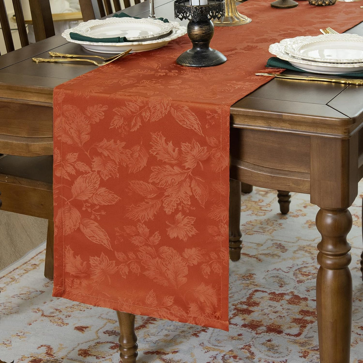 Joyfol Day Jacquard Autumn Table Runner,Fall Countryside Leaves Thanksgiving Table Runners,Waterproof Kitchen Dining Harvest Holiday Tabletop Decoration(14x36 Inch,Rust/Burnt Orange)