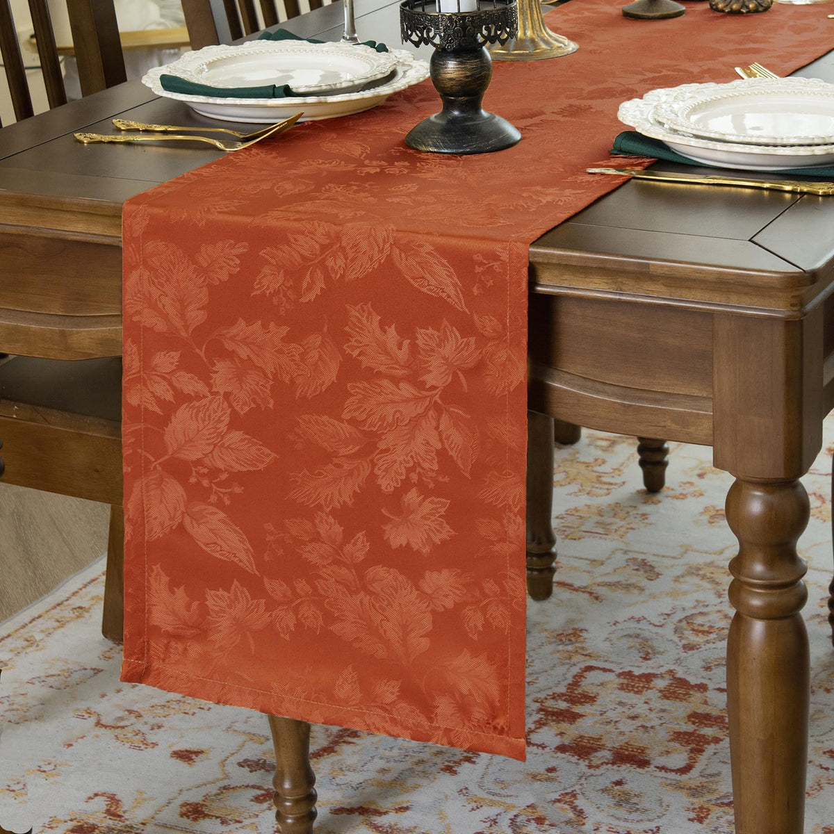 Joyfol Day Jacquard Autumn Table Runner,Fall Countryside Leaves Thanksgiving Table Runners,Waterproof Kitchen Dining Harvest Holiday Tabletop Decoration(14x36 Inch,Rust/Burnt Orange)
