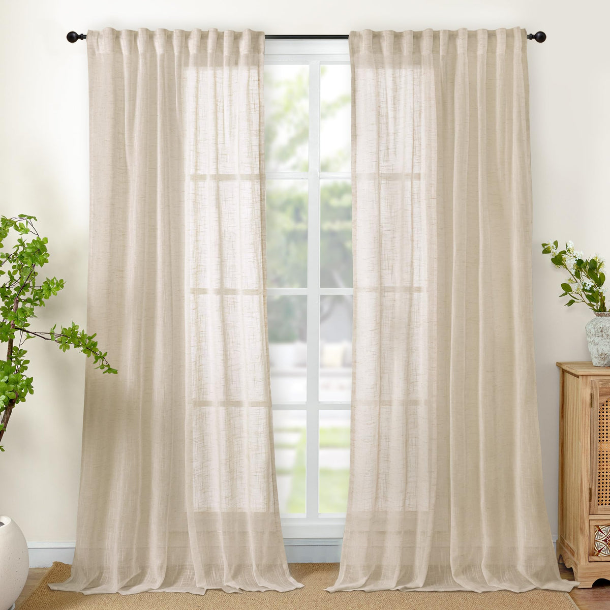YoungsTex Linen Semi Sheer Curtains 72 Inch Length, Light Filtering Drapes