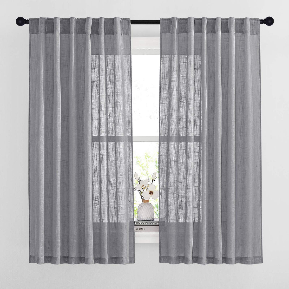 NICETOWN Natural Linen Curtains 70 Inches Length, 2 Panels, W37 x L70