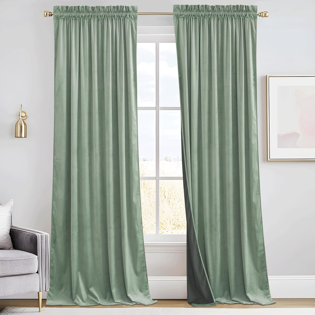 RYB HOME Green Velvet Blackout Curtains 84 inches for Bedroom Living Room